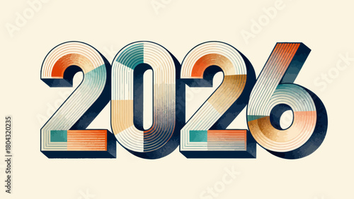 Creative art word "2026", hand-drawn vector illustration