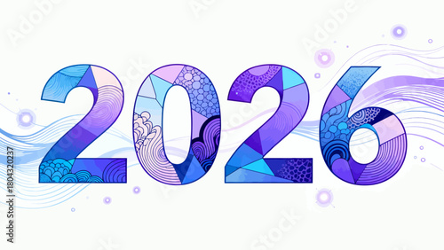 Creative art word "2026", hand-drawn vector illustration