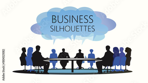 Aerial view of diverse business silhouettes arranged in a circular pattern symbolizing teamwork and global commerce