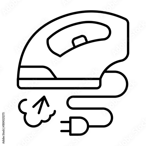 Electric iron with cord and fork thin line icon, housework concept. Vector graphics. Iron with steam, household appliance sign on white background, style icon mobile or web design.