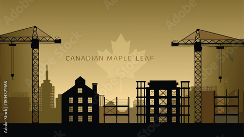 Modern city skyline featuring construction cranes and scaffolding illustrating urban development and building projects