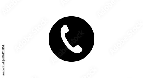 Phone Icon – Black Circle Call Button Vector, Simple Contact Graphic