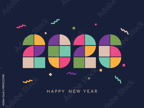 "Happy New year 2026" geometric memphis design. Welcome 2026, Hello 2026. for greeting card, invitation, poster, flyer, web. Vector Eps 10
