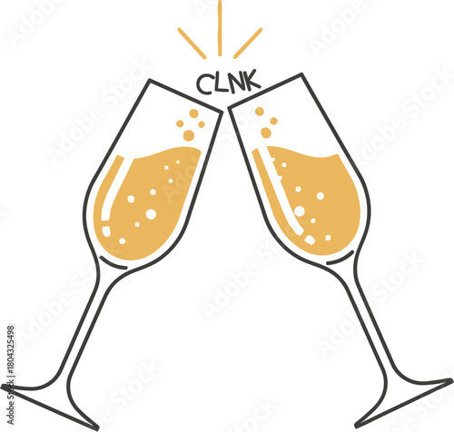 Two champagne glasses toasting with clinking sound for celebration moment