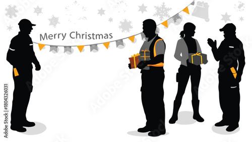 Illustration of delivery drivers and postal workers interacting possibly exchanging packages or information with a focus on logistics and service industry professionals in a collaborative setting