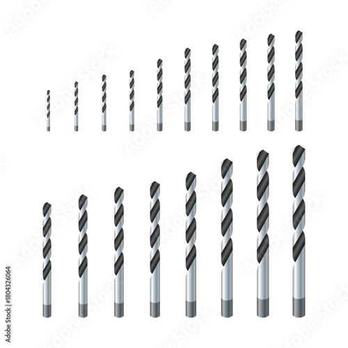 Silver Drill Bits Vector Illustration