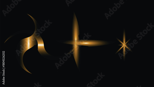 Three golden glowing light effects on a, adding a touch of magic and wonder to any design project