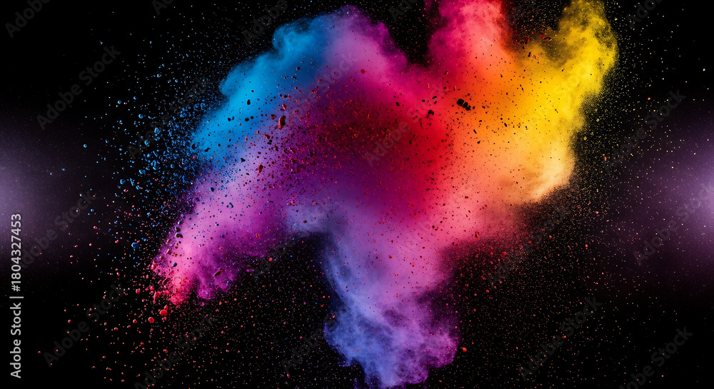 Fototapeta premium Explosion of vibrant colored powder against a dark background