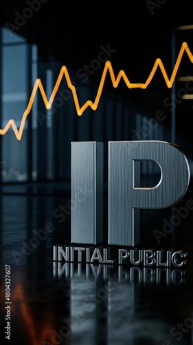 Modern 3D IPO text with rising stock market chart line in corporate environment, symbolizing investment growth, public listing, financial markets, and business capital expansion
