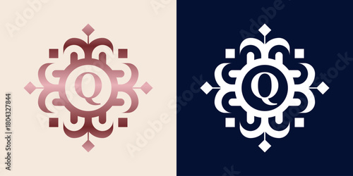 Letter Q logo with luxury ornament logo in pink gradient color, for boutique, beauty, shop, jewelry industry, and beauty