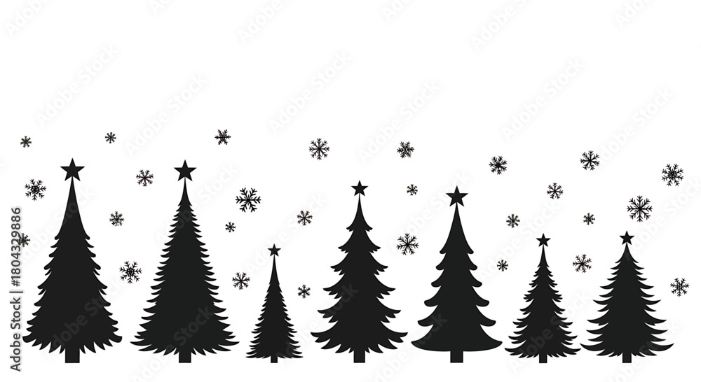 Obraz premium Silhouette Christmas Trees with Snowflakes - Festive Holiday Season.