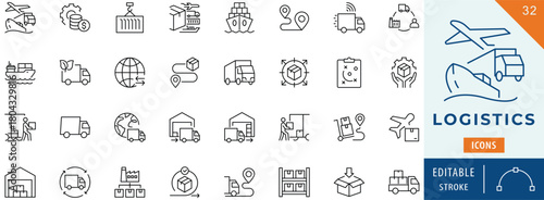 Logistics icon collection set. Editable stroke.