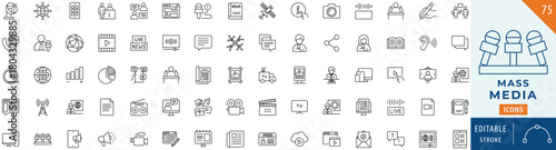 Mass Media icon collection set. Editable stroke.