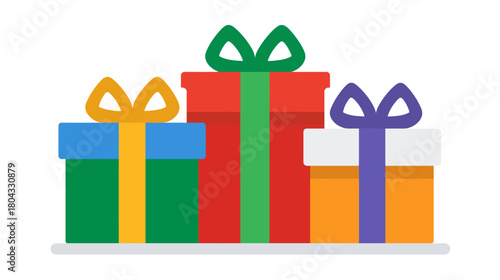 Colorful gift boxes illustration with ribbons and bows, perfect for celebrations, holidays, birthdays, and special occasions. Flat design vector.