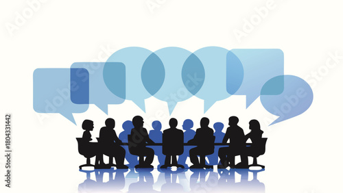 Silhouettes of business professionals gathered in front of a presentation screen conveying teamwork and corporate strategy