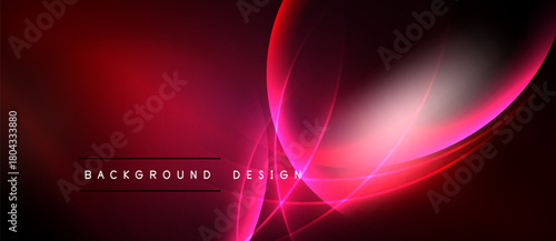Abstract red design features flowing lines, curves. Dark background contrasts bright neon elements, creating dynamic visual effect.