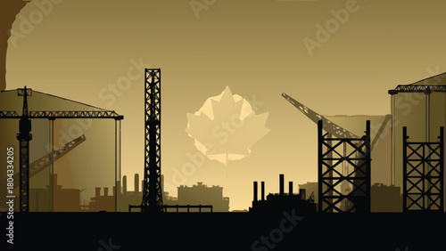 Modern industrial construction site with towering cranes steel structures and heavy machinery symbolizing progress and development in urban and infrastructure projects