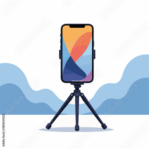 Smartphone on a tripod. Vlogging and content creation concept. Flat design vector illustration