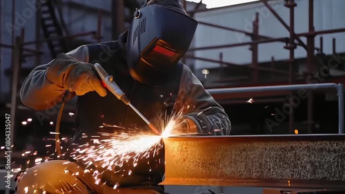 Welding metal worker professional industrial construction safety sparks equipment job site project
