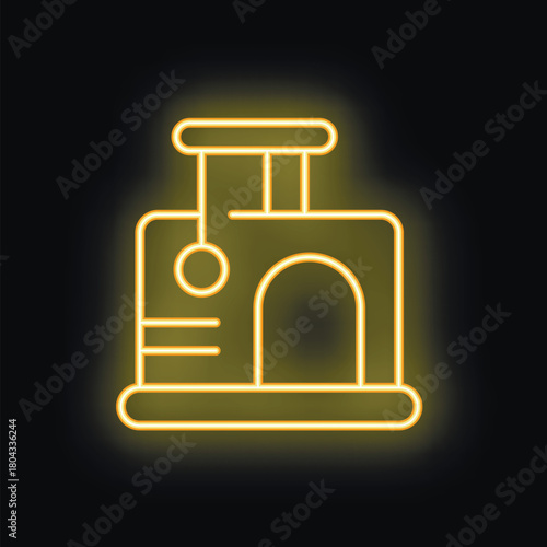 Glowing neon sign representing a cat tower with scratching post and hanging ball, perfect for cat related businesses