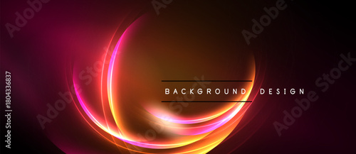 Abstract background features vibrant orange, pink, red gradients. Swirling light shapes create dynamic visual effect. Text reads background design.