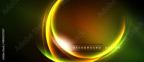 Abstract glowing lines form oval shape. Dark background contrasts bright yellow, green hues. Text reads background design. Modern, dynamic visual.