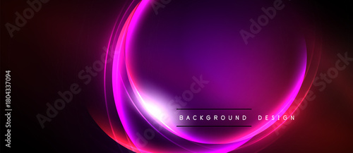 Abstract purple light curves form oval shape. Dark background creates dramatic visual effect. Modern design element for presentations.