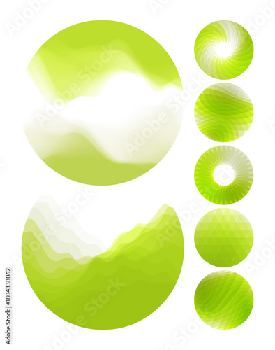 Set of translucent green spheres. Abstract geometric design. 3D vector illustration for brochure, poster, cover, card, presentation, flyer or banner.