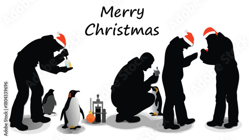 Scientists in antarctica celebrating christmas with festive decorations and a snowy landscape conveying a sense of joy and camaraderie during the holidays