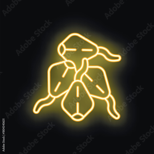 Glowing yellow neon icon of human lungs with bronchi, suitable for use in medical design projects
