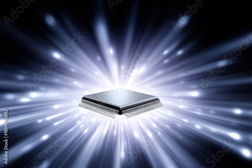 Central Processor Unit: A powerful CPU radiates streams of light, symbolizing the core of technological innovation and processing, embodying the digital age's essence.