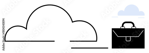 Black outlined cloud and briefcase symbols emphasize cloud data, secure file storage, and accessibility. Ideal for business, technology, security, data management, digital tools, remote work simple