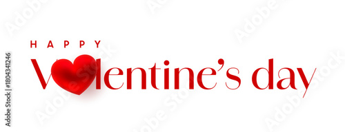 Happy Valentine's Day typography, red heart, lettering text