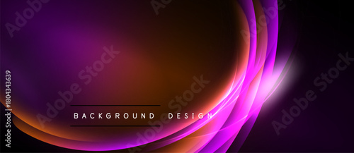 Abstract background features flowing purple, orange hues. Smooth curves create dynamic visual effect. Text reads background design.