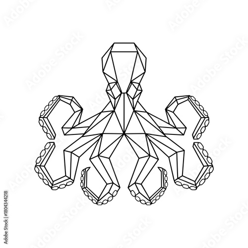 Geometric octopus line art in black on transparent background