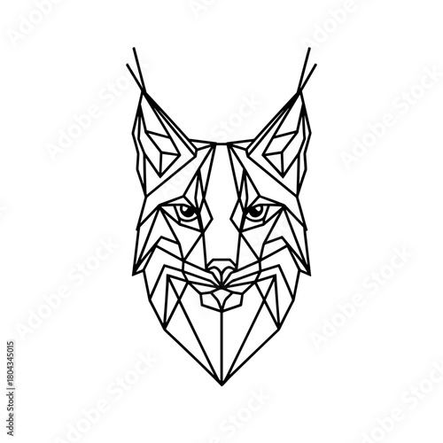 Polygonal lynx head in black lines on transparent background