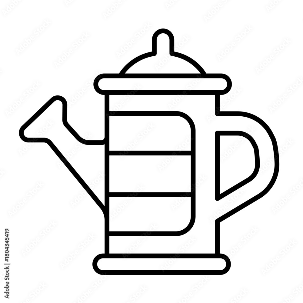 Obraz premium Can with water for watering seedlings thin line icon, spring season concept. Vector graphics. Watering can for irrigation sign on white background, style icon mobile or web design.
