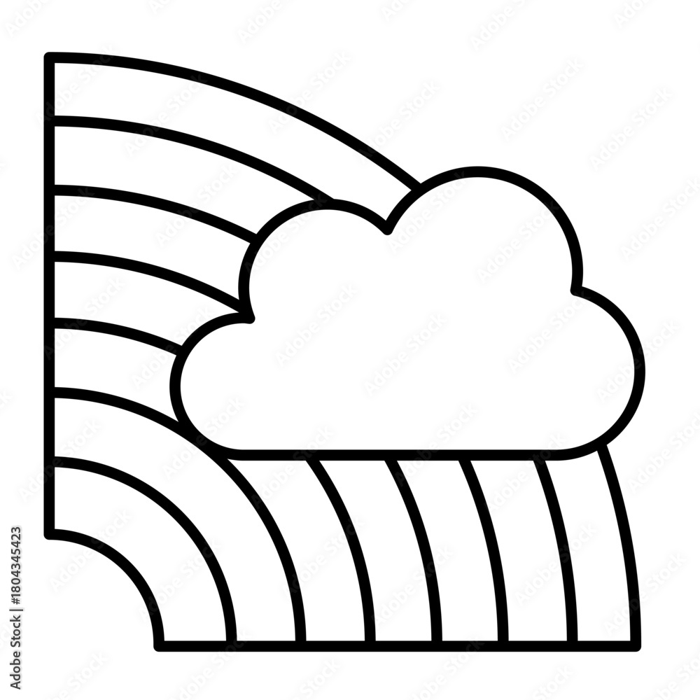 Fototapeta premium Rainbow and cloud thin line icon, spring season concept. Vector graphics. Rainy cloud effect, after rain sign on white background, style icon mobile or web design.