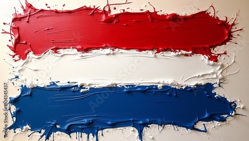 The Dutch flag painted with colors.
