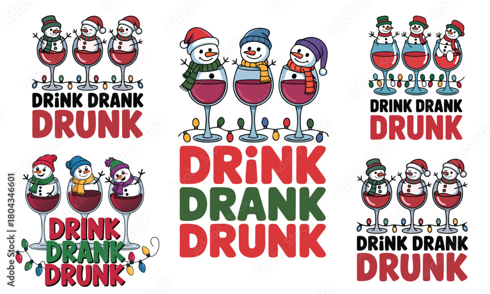 Fototapeta premium Sex Set Drink Drank Drunk A illustration T-shirt Design 