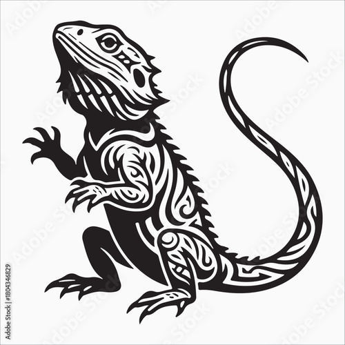  bearded dragon lizard silhouette vector on white background