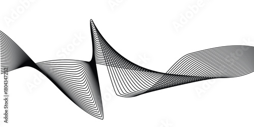 Abstract black and white wavy lines creating a dynamic flowing pattern on a white background, modern graphic design element.