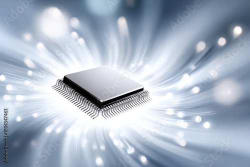 Processor Core: A close-up view of a computer processor, a symbol of technology and innovation, emitting radiant light and intricate circuits.