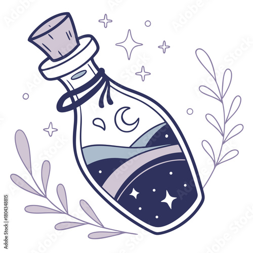 Magical Potion Bottle with Moon and Stars fantasy mystical
