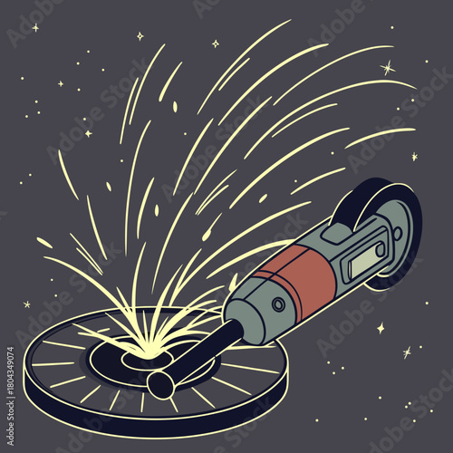 Angle Grinder With Sparks And Stars In Dark Sky abstract background