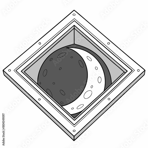 Isometric Frame With Full Moon And Crescent Moon Inside abstract background