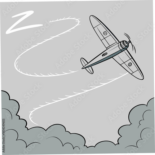 Vintage airplane performing aerobatics with smoke trails in a grey sky aircraft flying