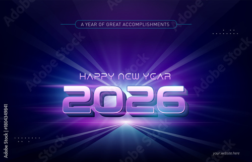 Glow burst effect new year 2026 background design. Vector holiday template for greeting card, banner, party, web.