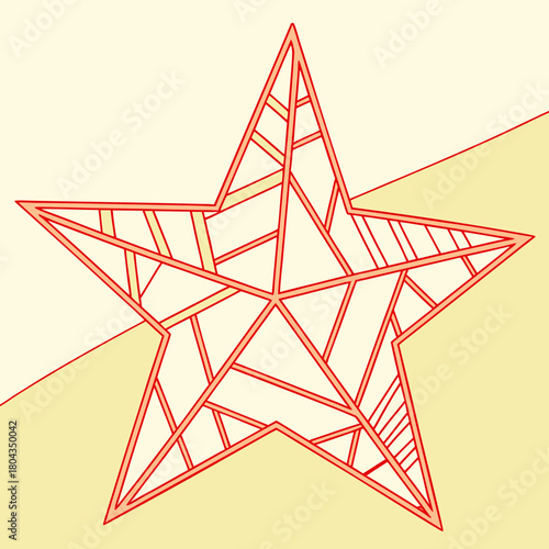 Geometric red star with internal lines on a yellow background vector illustration