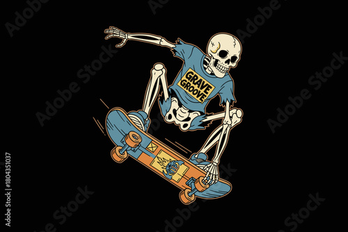 Skeleton Skateboarder Performing a Trick on a Skateboard.